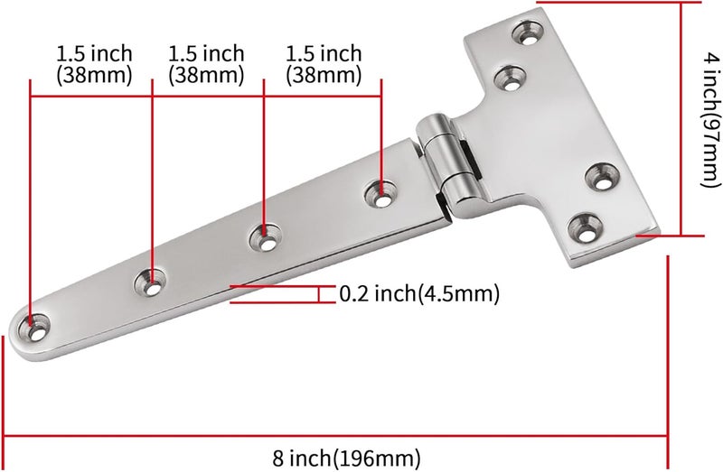 Laorde 316 Stainless Steel T Hinges Marine Grade Heavy Duty Boat Hatch Hinge Casting Cabinet Hardware Door Hinge with Screws - Image 3